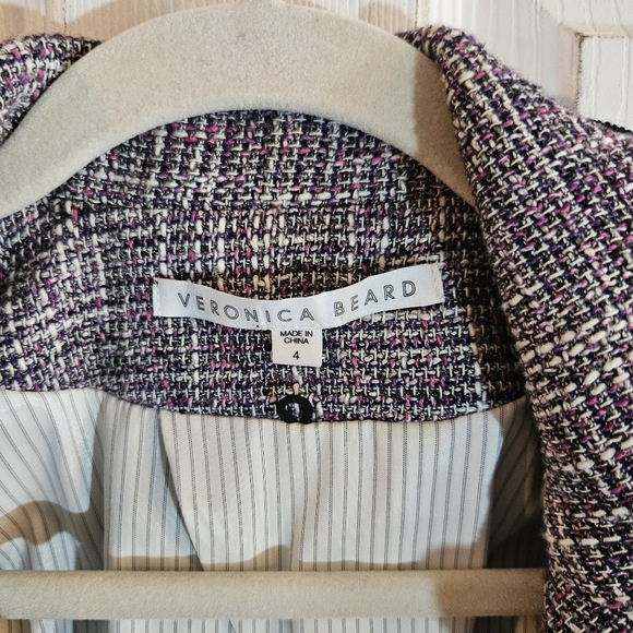 Veronica Beard Octavia Tweed Ribbon Edge Dickey Jacket Purple Black &Blazer Sz 4 - Picture 2 of 12